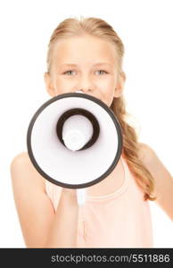 picture of girl with megaphone over white