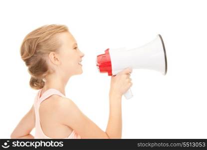 picture of girl with megaphone over white