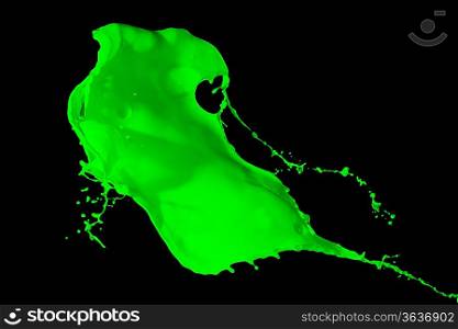 Picture of green paint splashing isolated on black