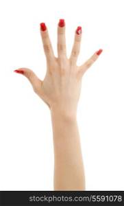 picture of hand with red nails over white