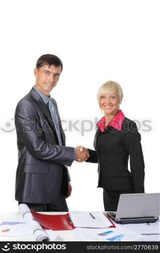 picture of handshake two business partners, when signing contract. . Isolated on white background