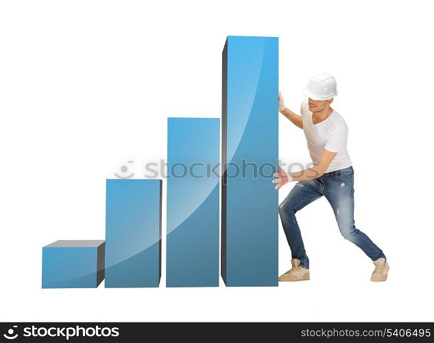 picture of handsome builder moving big elements of chart