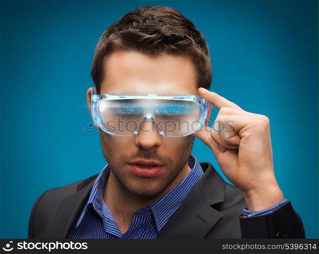 picture of handsome businessman with digital glasses