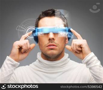 picture of handsome businessman with digital glasses