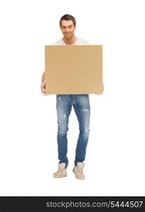 picture of handsome man with big box.