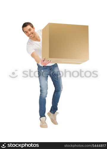 picture of handsome man with big box.