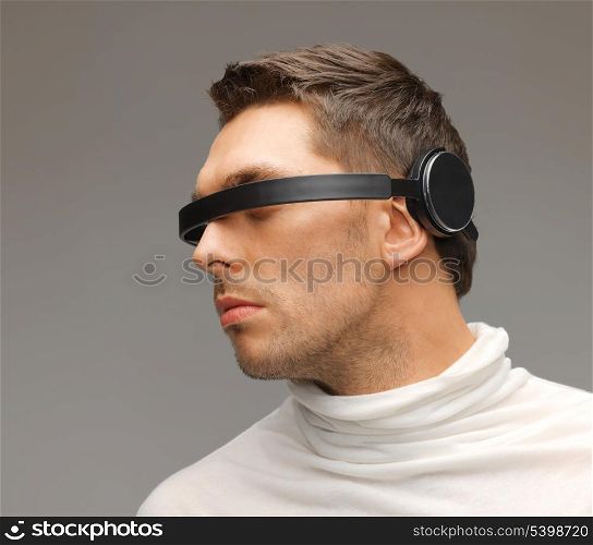 picture of handsome man with futuristic glasses.