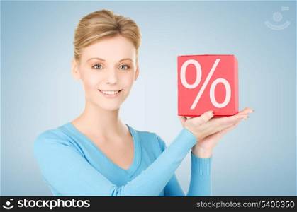 picture of handsome woman with big percent box