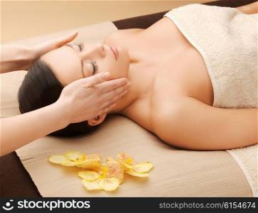 picture of happy beautiful woman in massage salon. beautiful woman in massage salon