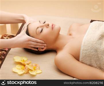 picture of happy beautiful woman in massage salon. beautiful woman in massage salon