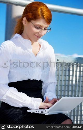 picture of happy businesswoman in the city