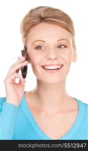 picture of happy businesswoman with phone over white