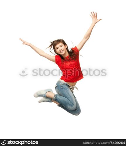 picture of happy girl jumping in the air