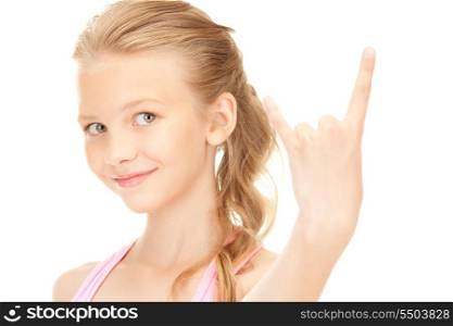 picture of happy girl showing devil horns gesture