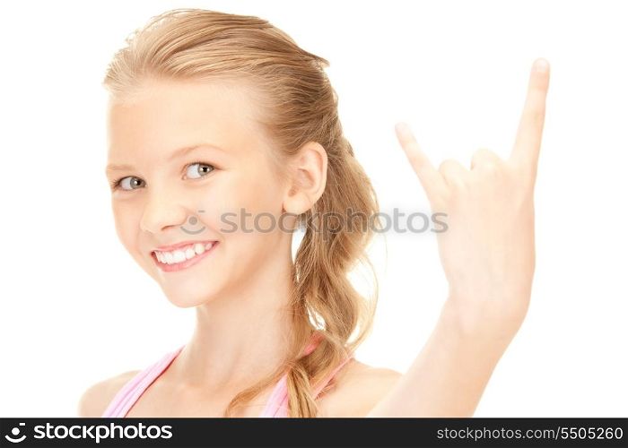 picture of happy girl showing devil horns gesture