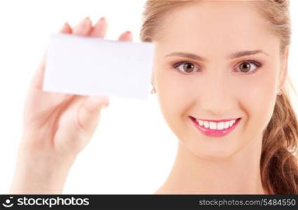 picture of happy girl with business card