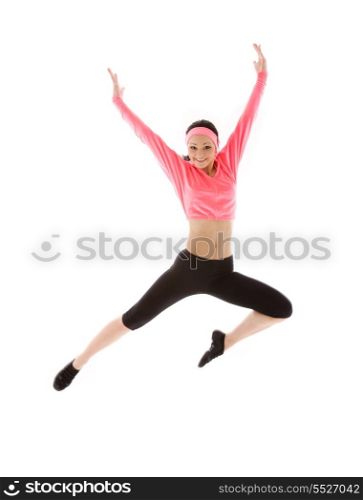 picture of happy jumping girl over white