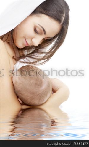 picture of happy mother with baby in water