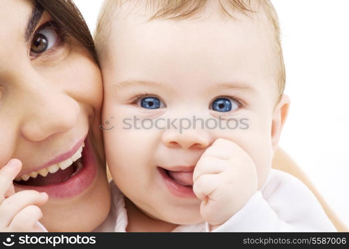 picture of happy mother with baby over white