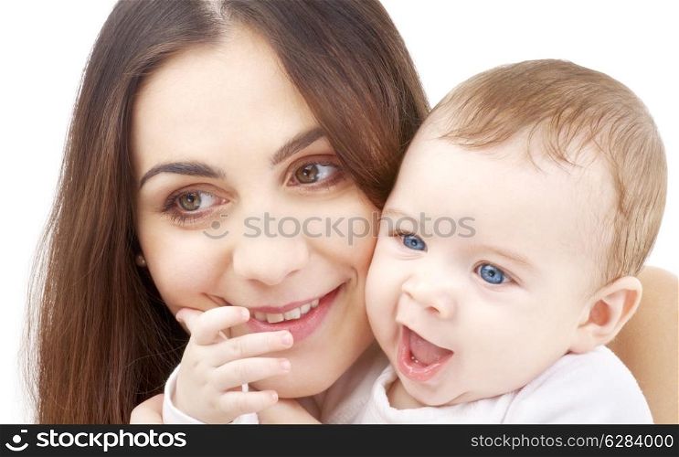 picture of happy mother with baby over white