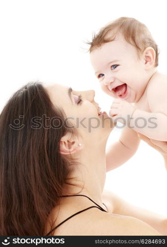 picture of happy mother with baby over white