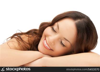 picture of happy sleeping woman at home