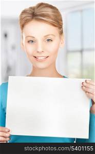 picture of happy smiling woman with blank paper