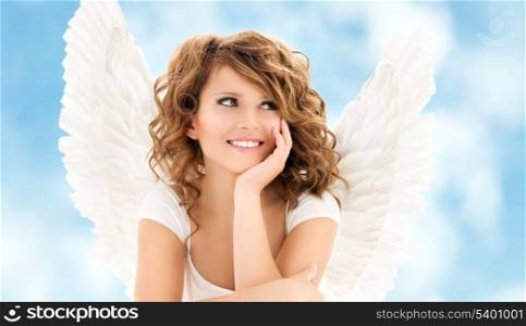 picture of happy teenage angel girl over white