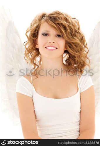 picture of happy teenage angel girl over white