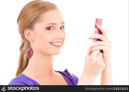 picture of happy teenage girl with cell phone