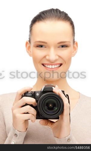 picture of happy teenage girl with digital camera