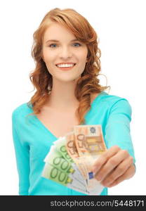 picture of happy teenage girl with euro cash money