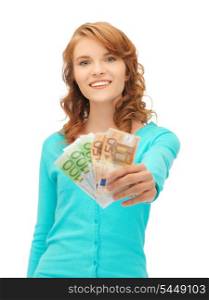 picture of happy teenage girl with euro cash money
