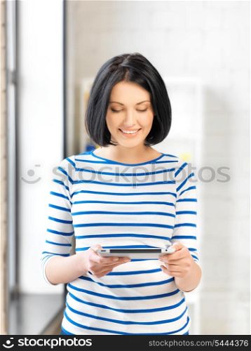 picture of happy teenage girl with tablet pc computer
