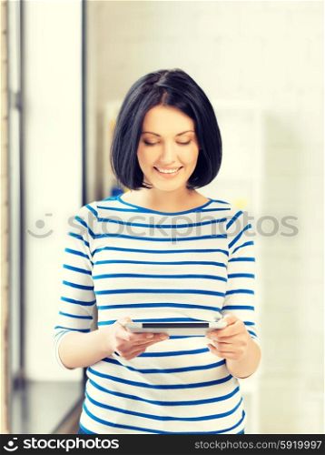 picture of happy teenage girl with tablet pc computer. happy teenage girl with tablet pc computer