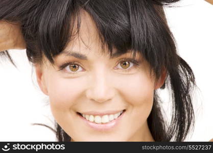 picture of happy woman face over white