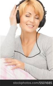 picture of happy woman in headphones over white&#xA;