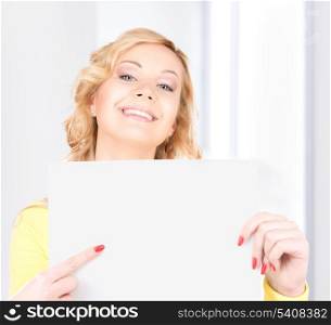 picture of happy woman with blank board