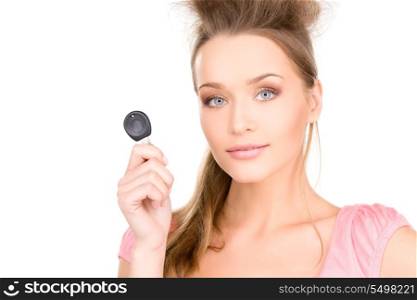 picture of happy woman with car key over white