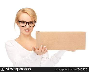 picture of happy woman with cardboard box