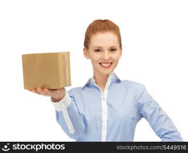picture of happy woman with cardboard box