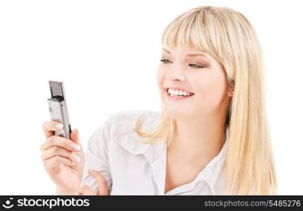 picture of happy woman with cell phone