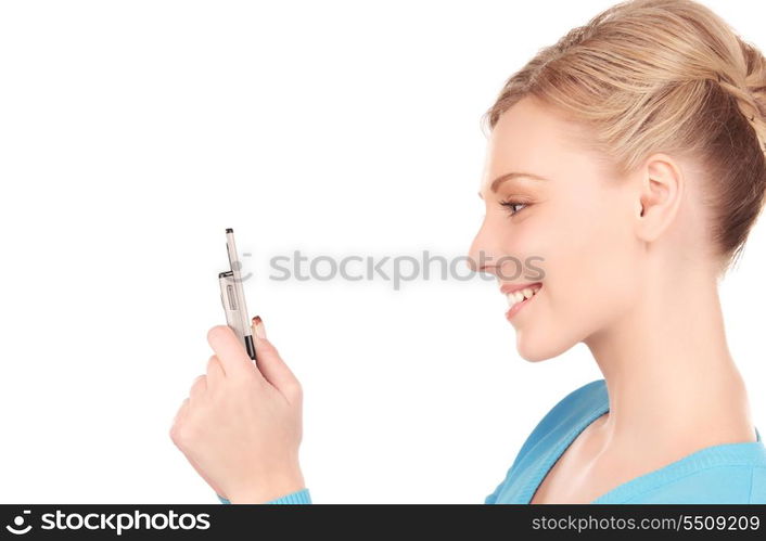 picture of happy woman with cell phone