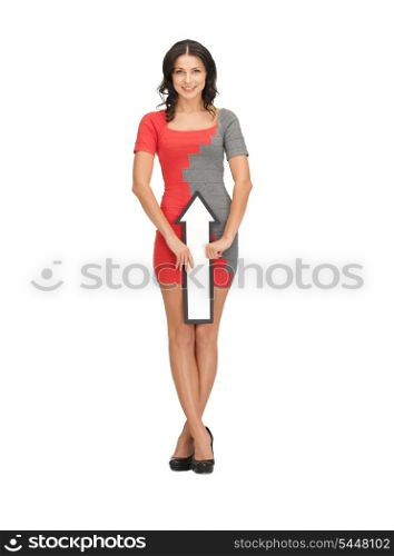 picture of happy woman with direction arrow sign