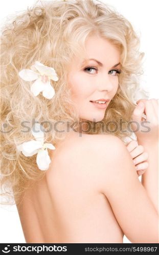 picture of happy woman with flowers in hair