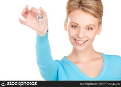 picture of happy woman with keys over white