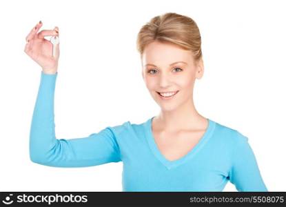 picture of happy woman with keys over white