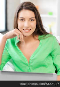 picture of happy woman with laptop computer