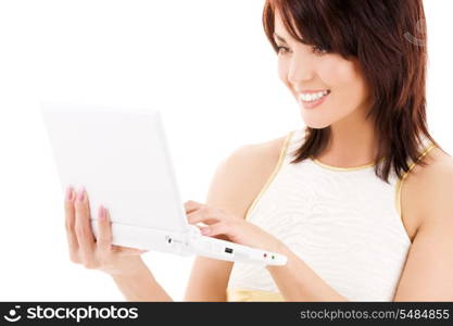 picture of happy woman with laptop computer