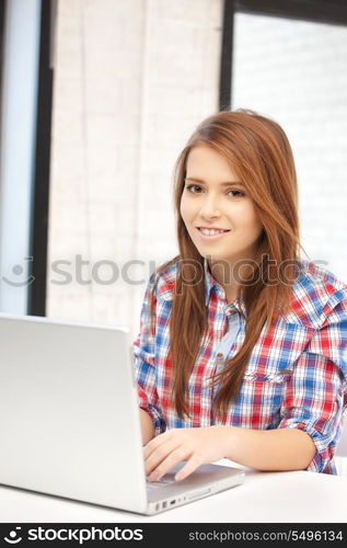 picture of happy woman with laptop computer